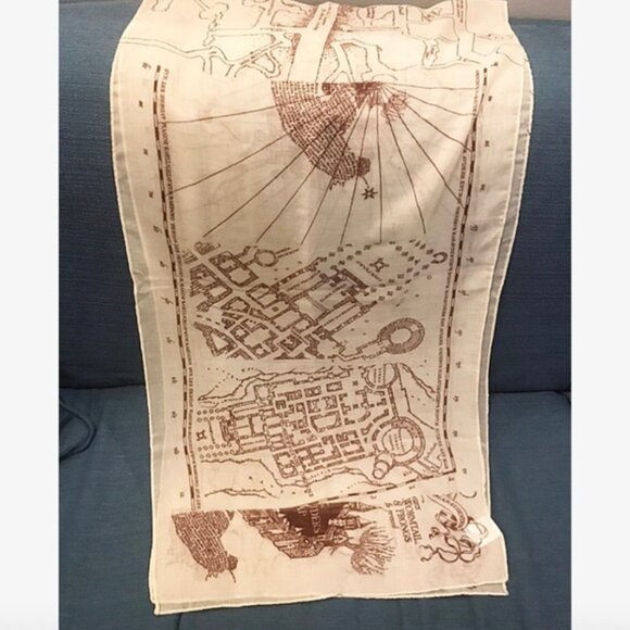 Wizarding World Harry Potter Marauders' Map Print Scarf Hogwarts Challis Fabric - Picture 3 of 10